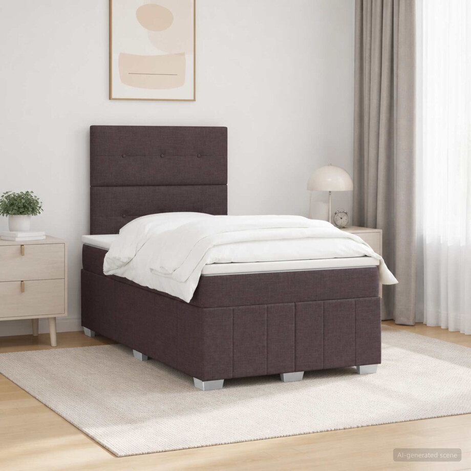 vidaXL LED Boxspring Bed met Matras Donkerbruin 120 x 190 cm Stof afbeelding 1