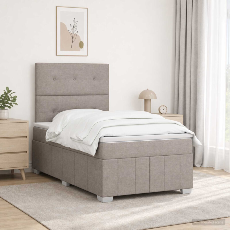 vidaXL LED Boxspring Bed met Matras Taupe 120 x 200 cm Stof afbeelding 1