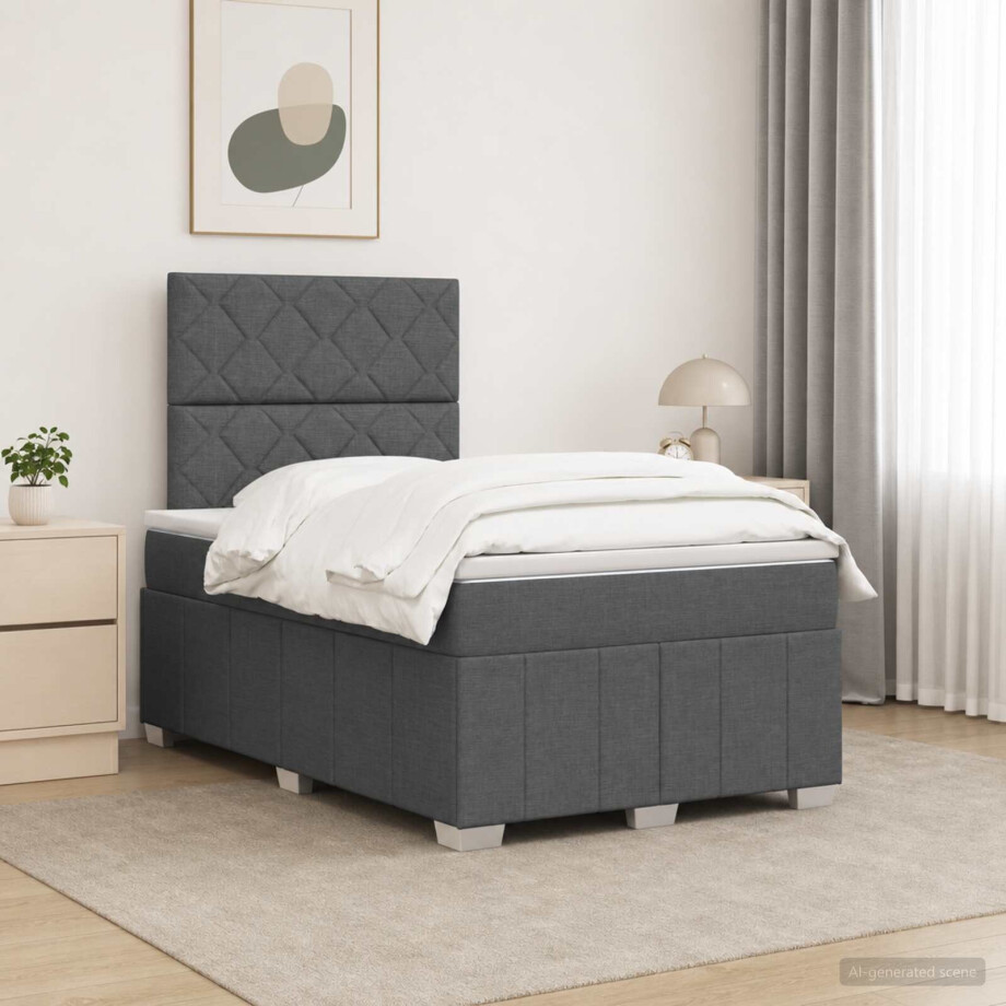 vidaXL LED Boxspring Bed met Matras Donkergrijs 120 x 200 cm Stof afbeelding 1