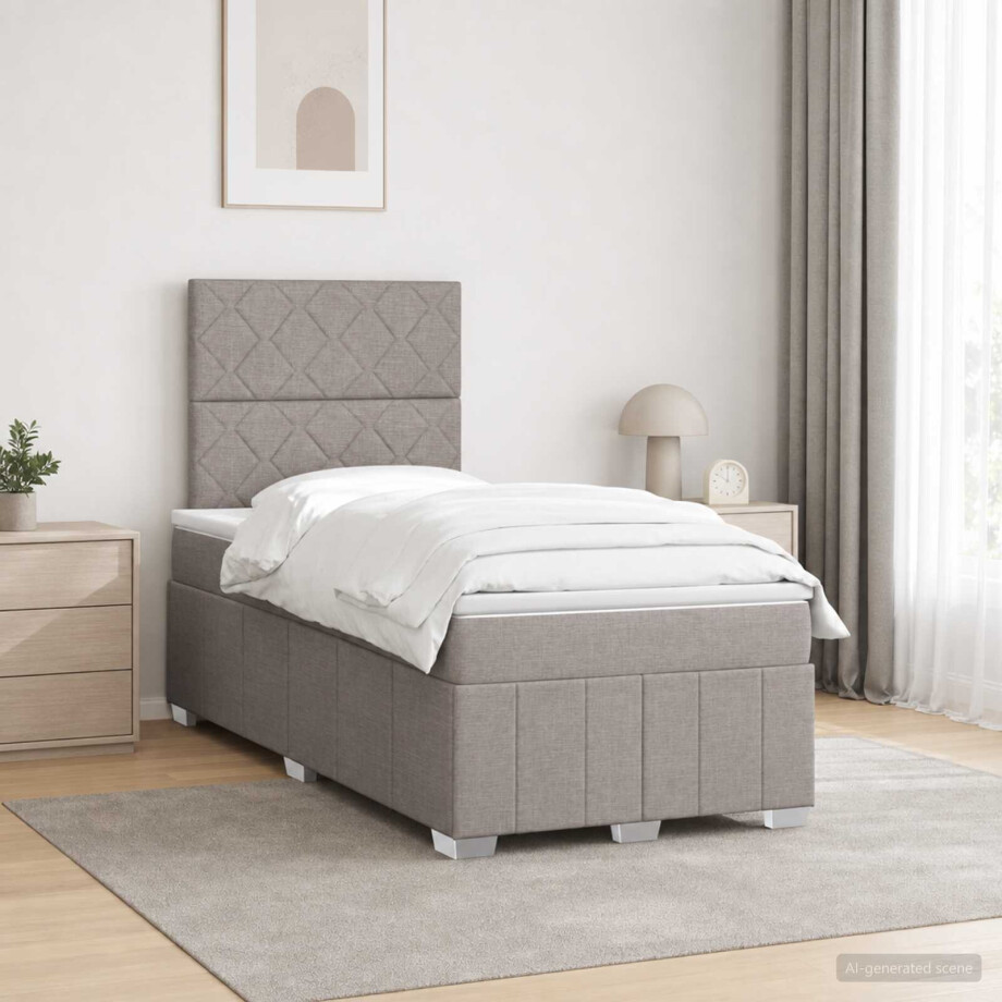 vidaXL LED Boxspring Bed met Matras Taupe 120 x 190 cm Stof afbeelding 1