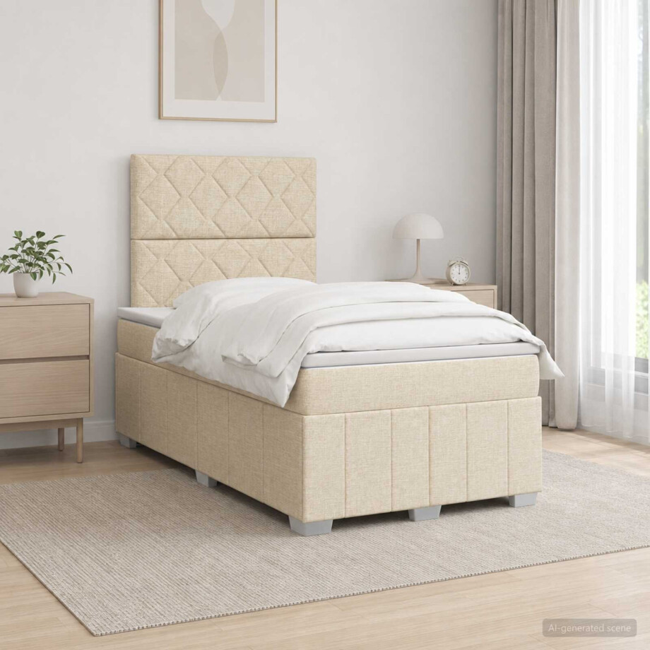 vidaXL LED Boxspring Bed met Matras Crèmekleurig 120 x 190 cm Stof afbeelding 1