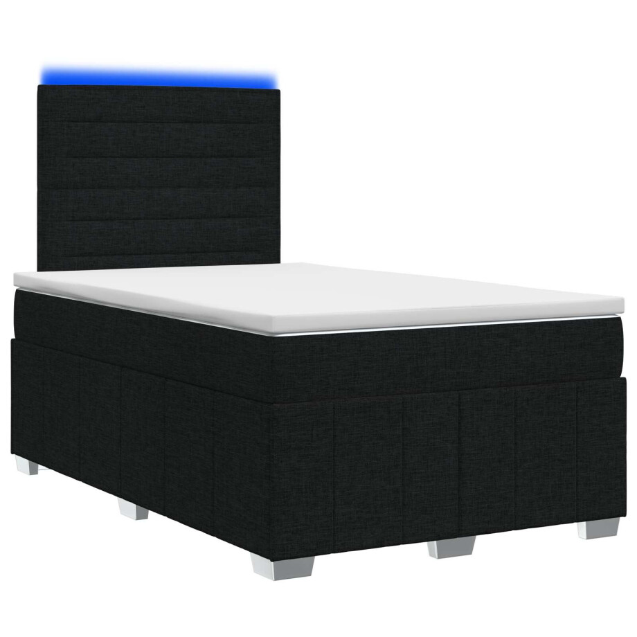 vidaXL LED Boxspring Bed met Matras Zwart 120 x 200 cm Stof vidaXL LED Boxspring Bed met Matras Zwart 120 x 200 cm Stof afbeelding 1
