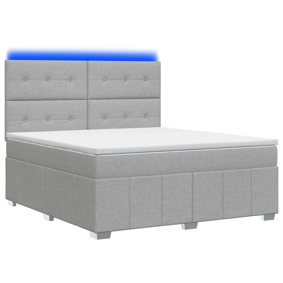 vidaXL LED Boxspring Bed met Matras Lichtgrijs 140 x 190 cm Stof afbeelding 1