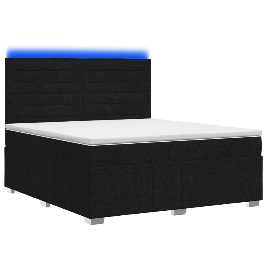 vidaXL LED Boxspring Bed met Matras Zwart 180 x 200 cm Stof vidaXL LED Boxspring Bed met Matras Zwart 180 x 200 cm Stof afbeelding 1