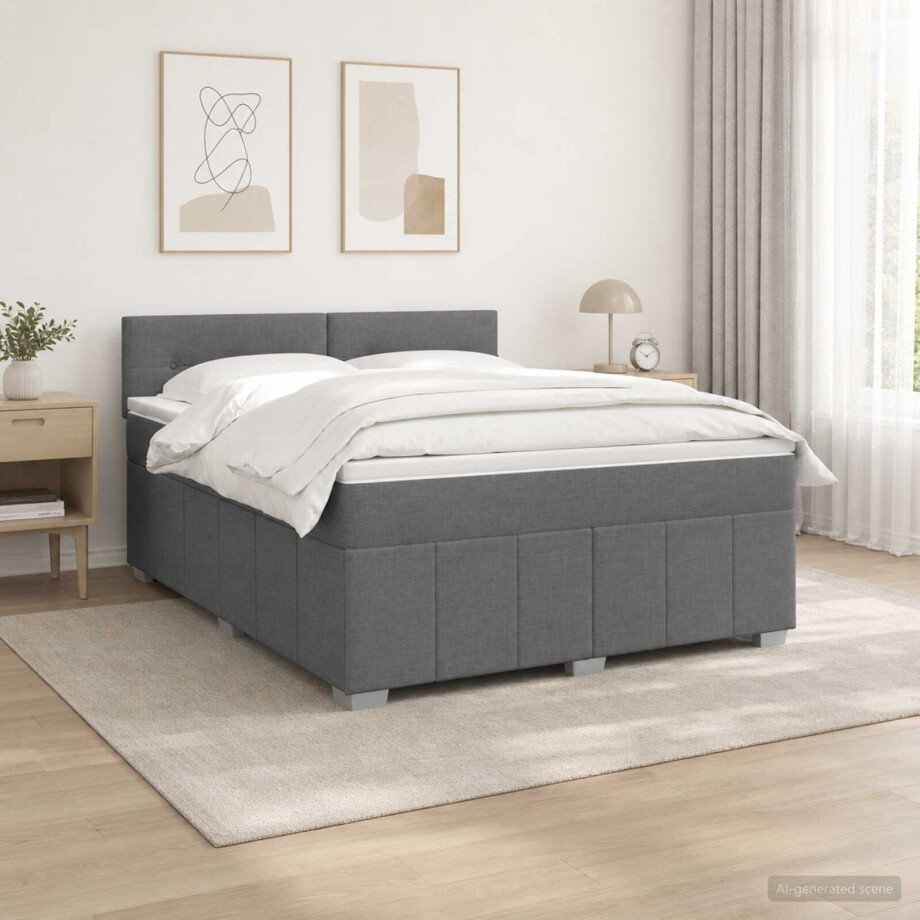 vidaXL LED Boxspring Bed met Matras Donkergrijs 180 x 200 cm Stof afbeelding 1