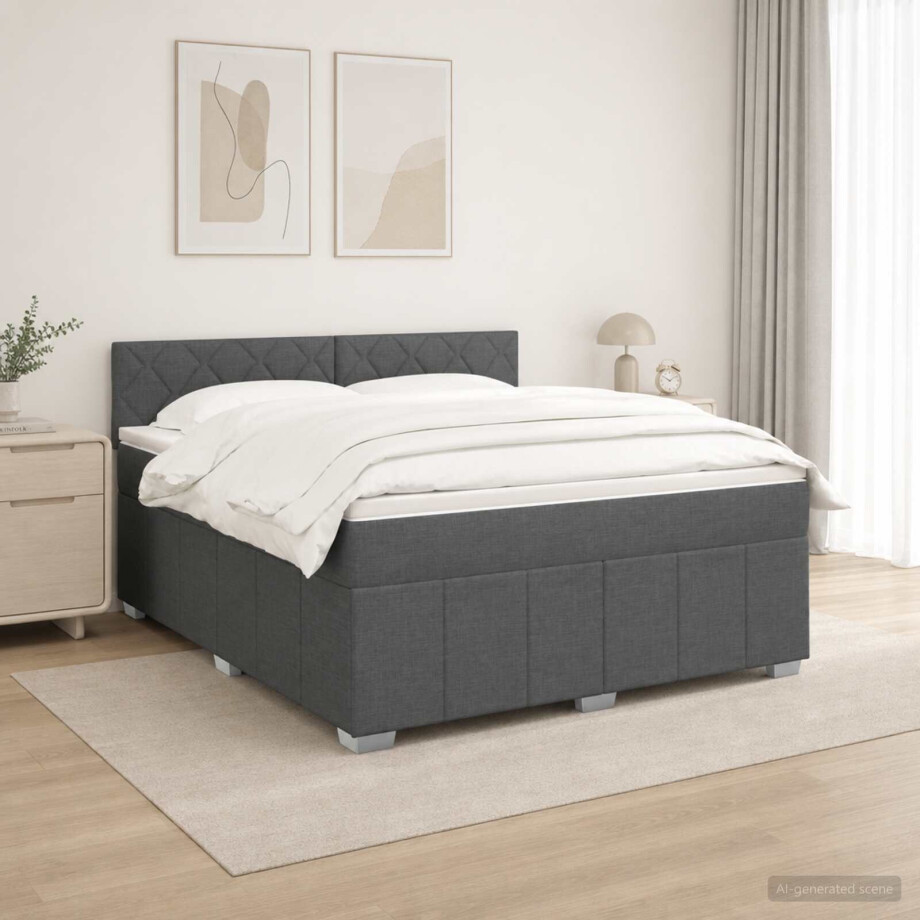 vidaXL LED Boxspring Bed met Matras Donkergrijs 180 x 200 cm Stof afbeelding 1