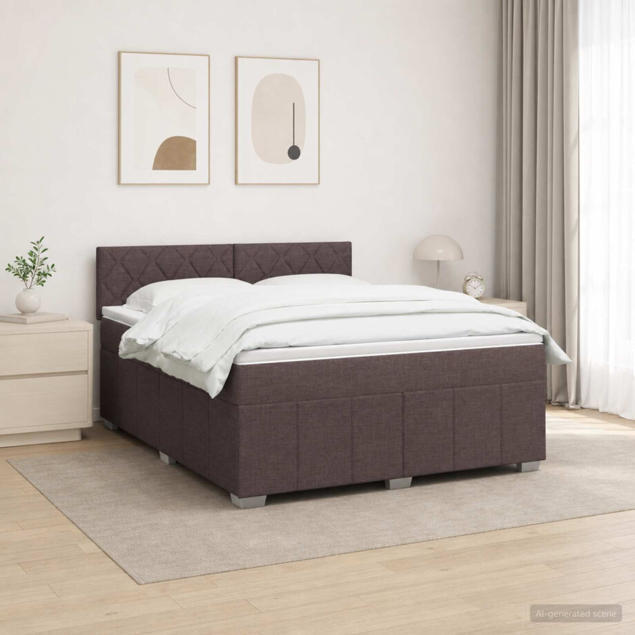 vidaXL LED Boxspring Bed met Matras Donkerbruin 180 x 200 cm Stof afbeelding 1