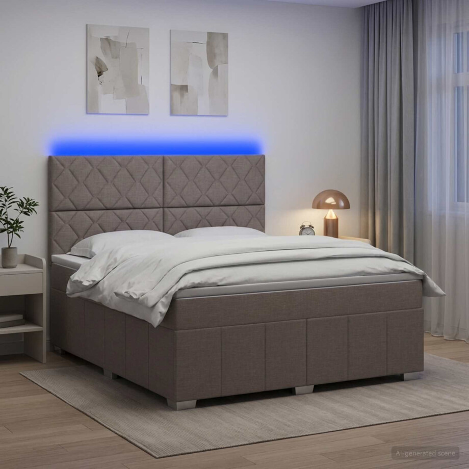 vidaXL LED Boxspring Bed met Matras Taupe 140 x 190 cm Stof afbeelding 1