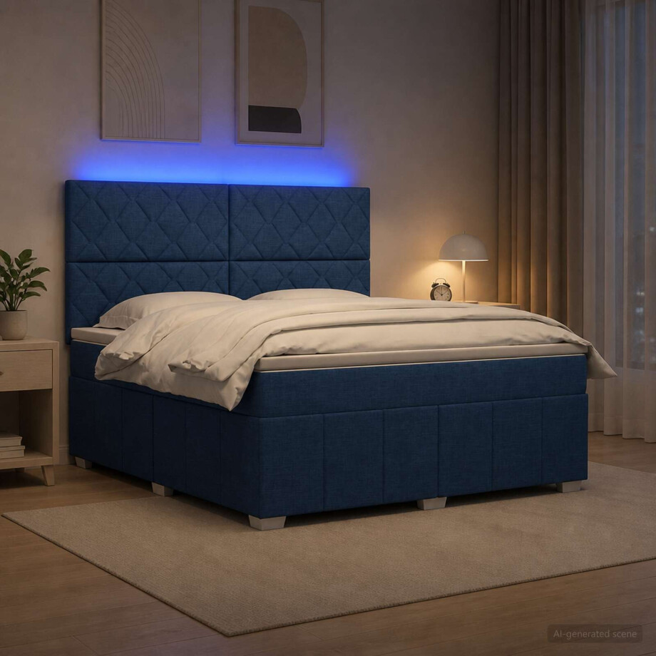vidaXL LED Boxspring Bed met Matras Blauw 140 x 200 cm Stof vidaXL LED Boxspring Bed met Matras Blauw 140 x 200 cm Stof afbeelding 1