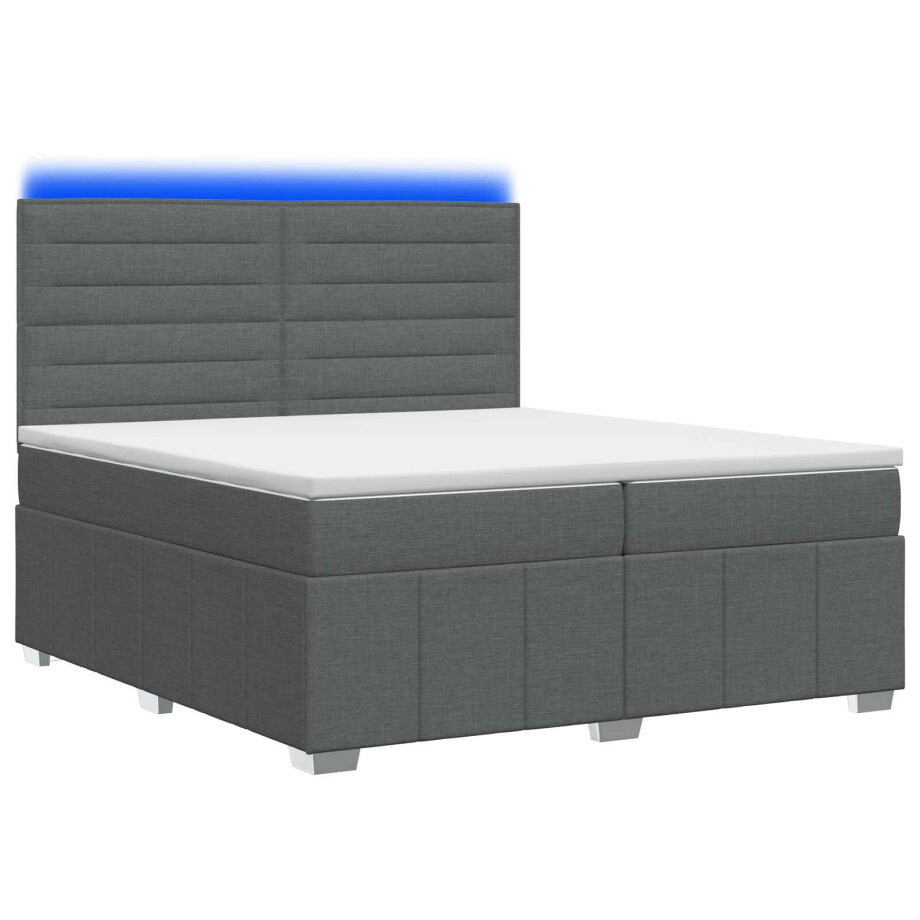 vidaXL LED Boxspring Bed met Matras Donkergrijs 200 x 200 cm Stof vidaXL LED Boxspring Bed met Matras Donkergrijs 200 x 200 cm Stof afbeelding 1