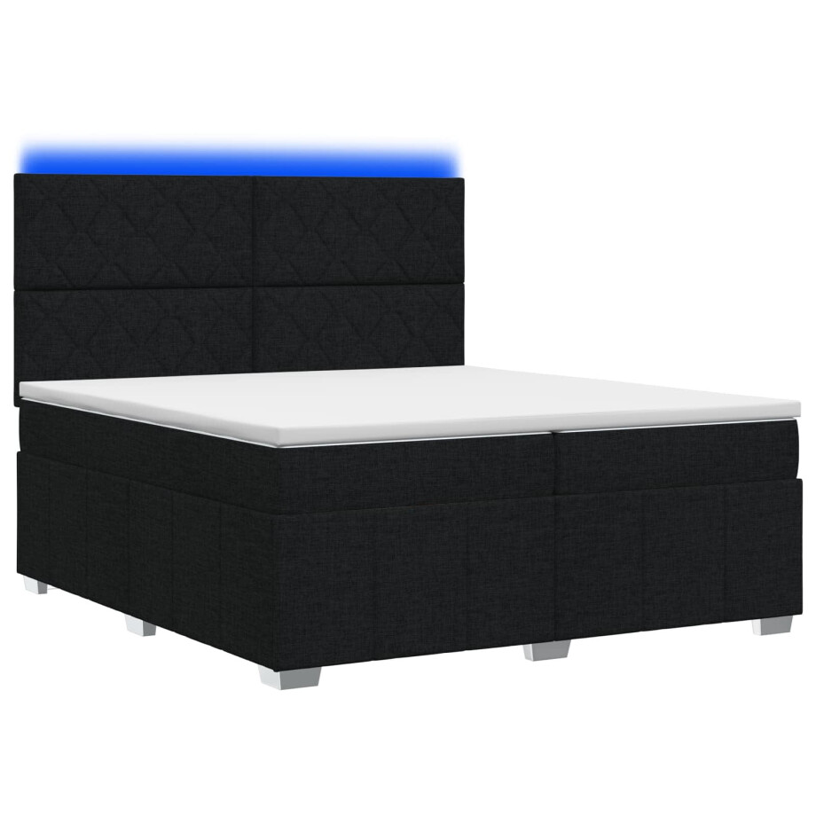vidaXL LED Boxspring Bed met Matras Zwart 200 x 200 cm Stof vidaXL LED Boxspring Bed met Matras Zwart 200 x 200 cm Stof afbeelding 1