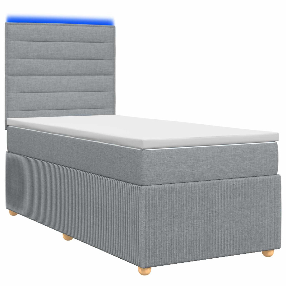 vidaXL LED Boxspring Bed met Matras Lichtgrijs 80 x 200 cm Stof vidaXL LED Boxspring Bed met Matras Lichtgrijs 80 x 200 cm Stof afbeelding 1