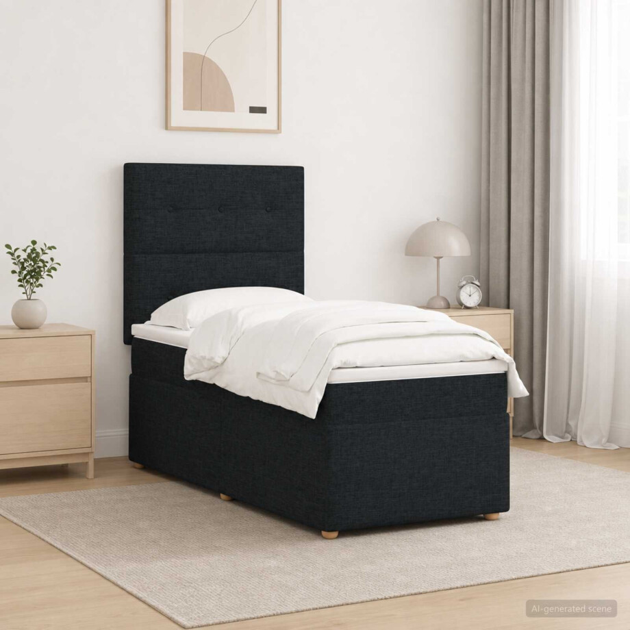 vidaXL LED Boxspring Bed met Matras Zwart 100 x 200 cm Stof afbeelding 1