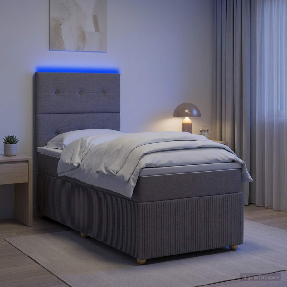vidaXL LED Boxspring Bed met Matras Taupe 100 x 200 cm Stof vidaXL LED Boxspring Bed met Matras Taupe 100 x 200 cm Stof afbeelding 1