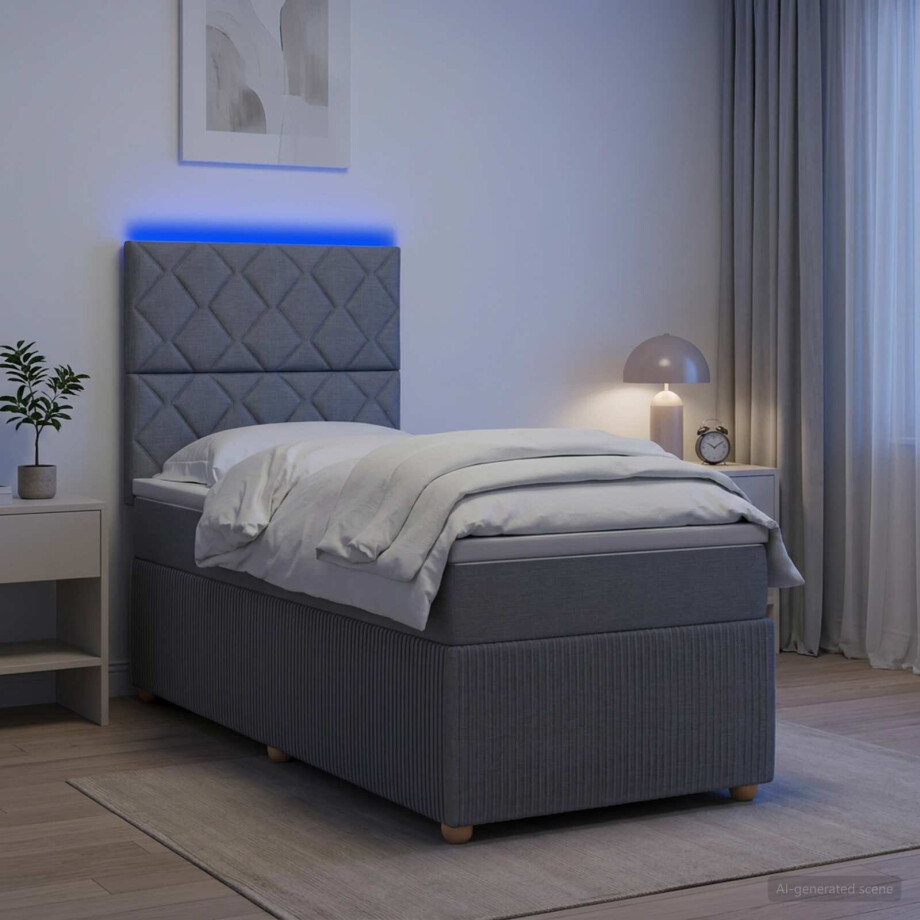 vidaXL LED Boxspring Bed met Matras Lichtgrijs 80 x 200 cm Stof afbeelding 1