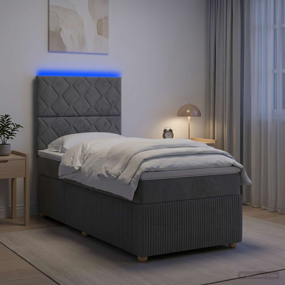 vidaXL LED Boxspring Bed met Matras Donkergrijs 80 x 200 cm Stof afbeelding 1