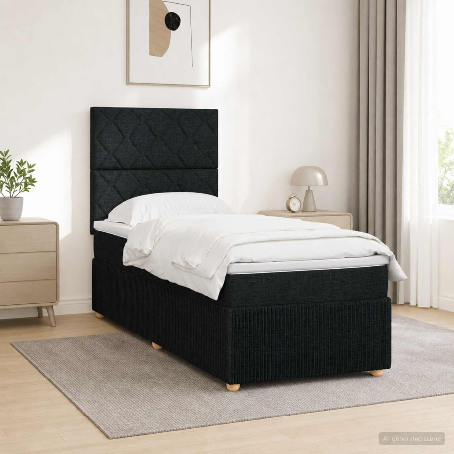 vidaXL LED Boxspring Bed met Matras Zwart 80 x 200 cm Stof afbeelding 1