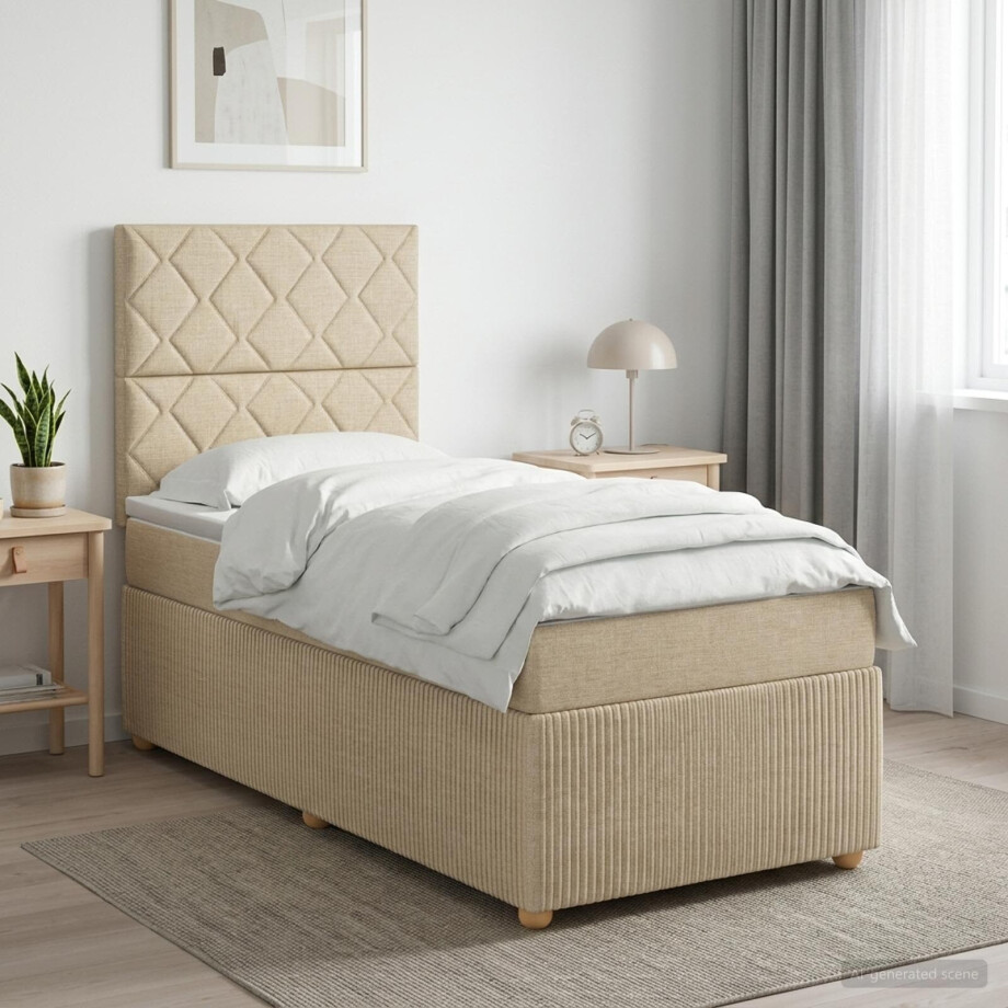 vidaXL LED Boxspring Bed met Matras Crèmekleurig 90 x 200 cm Stof afbeelding 1