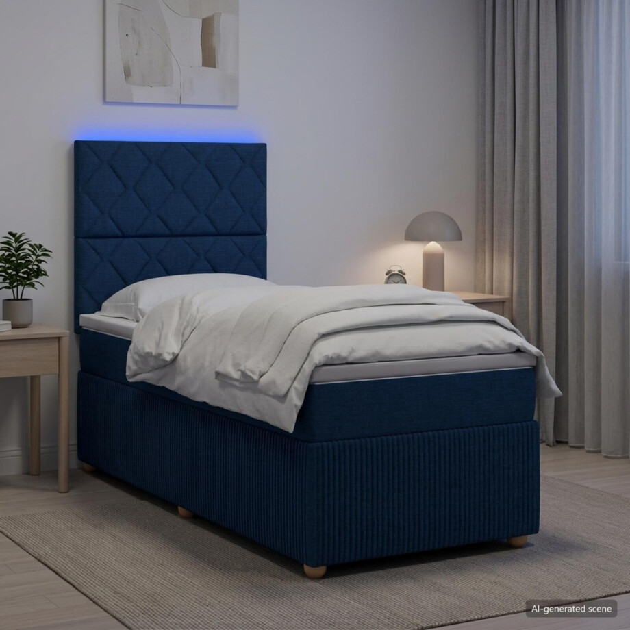 vidaXL LED Boxspring Bed met Matras Blauw 80 x 200 cm Stof afbeelding 1