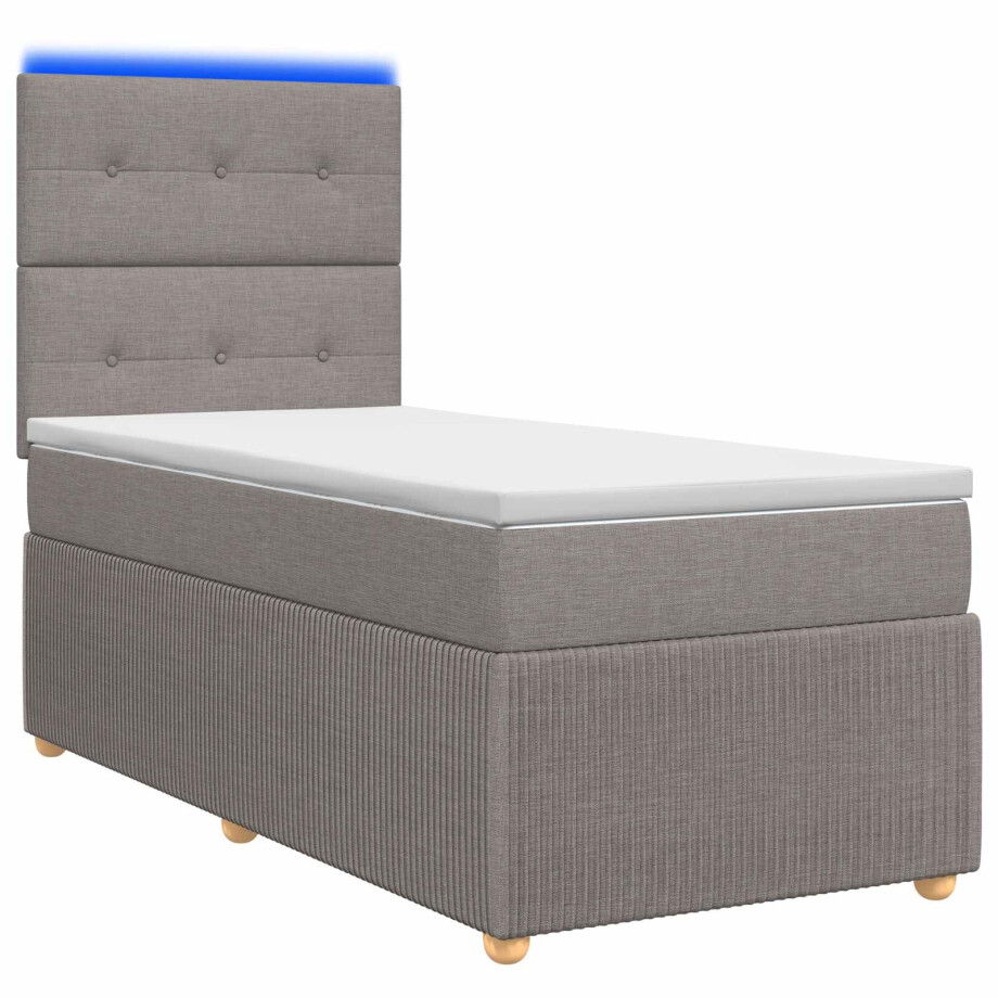vidaXL LED Boxspring Bed met Matras Taupe 90 x 190 cm Stof vidaXL LED Boxspring Bed met Matras Taupe 90 x 190 cm Stof afbeelding 1