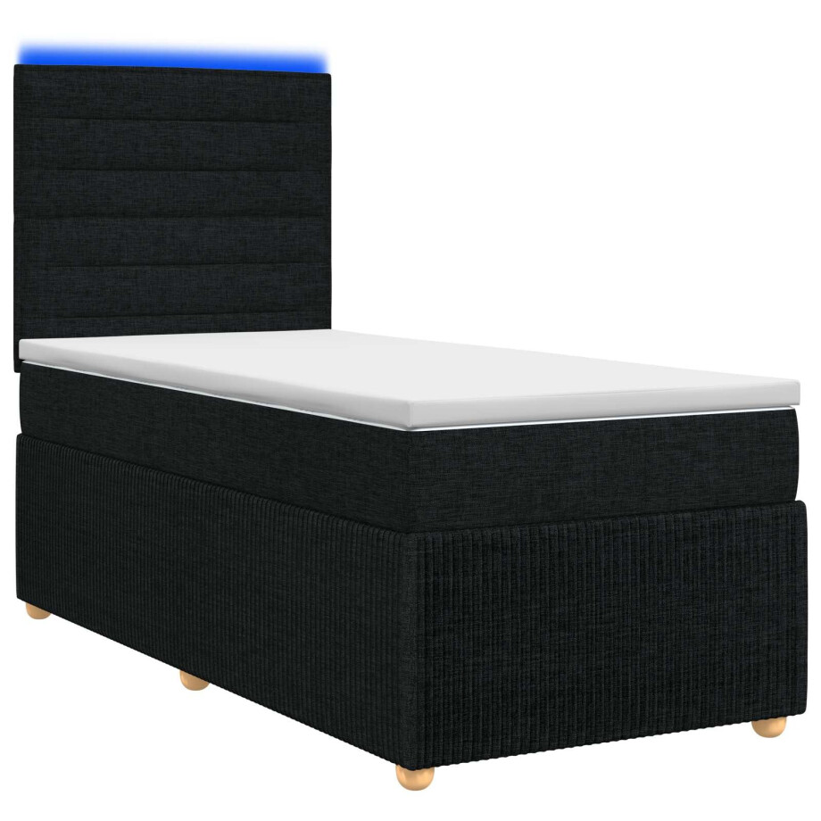 vidaXL LED Boxspring Bed met Matras Zwart 90 x 200 cm Stof vidaXL LED Boxspring Bed met Matras Zwart 90 x 200 cm Stof afbeelding 1