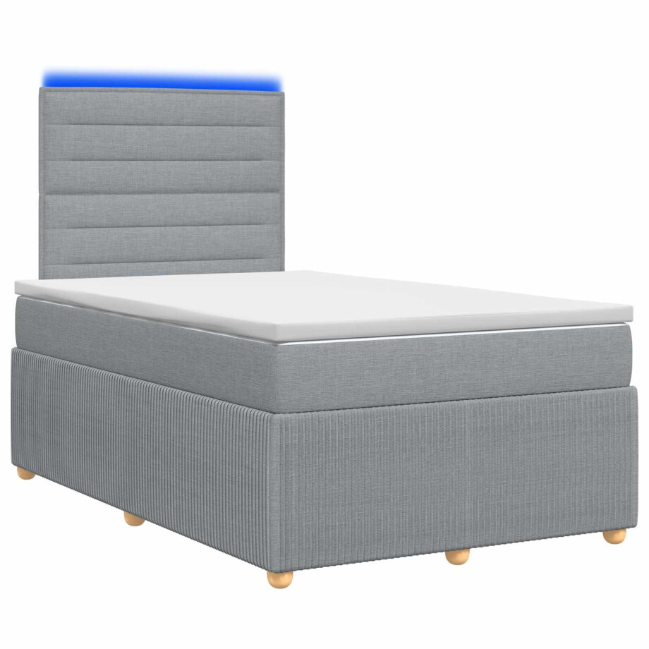 vidaXL LED Boxspring Bed met Matras Lichtgrijs 120 x 190 cm Stof afbeelding 1
