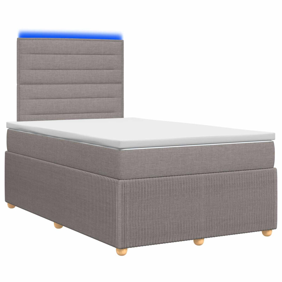 vidaXL LED Boxspring Bed met Matras Taupe 120 x 190 cm Stof vidaXL LED Boxspring Bed met Matras Taupe 120 x 190 cm Stof afbeelding 1