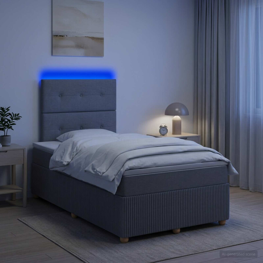 vidaXL LED Boxspring Bed met Matras Lichtgrijs 120 x 190 cm Stof afbeelding 1