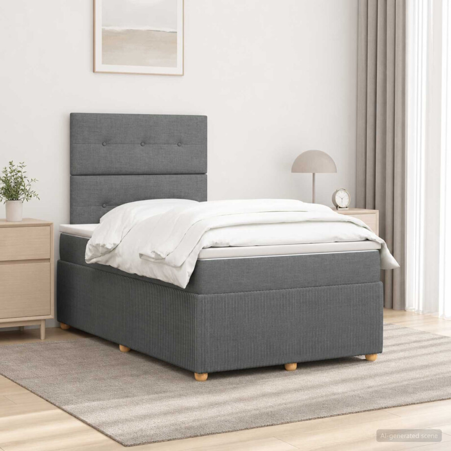 vidaXL LED Boxspring Bed met Matras Donkergrijs 120 x 190 cm Stof afbeelding 1