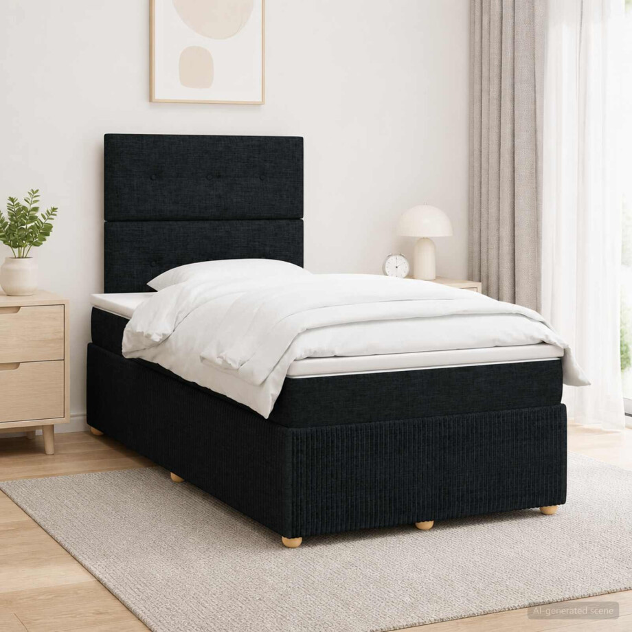 vidaXL LED Boxspring Bed met Matras Zwart 120 x 200 cm Stof afbeelding 1