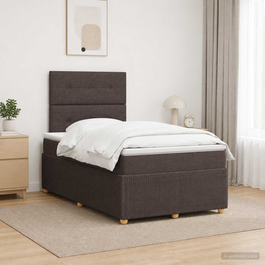 vidaXL LED Boxspring Bed met Matras Donkerbruin 120 x 200 cm Stof afbeelding 1