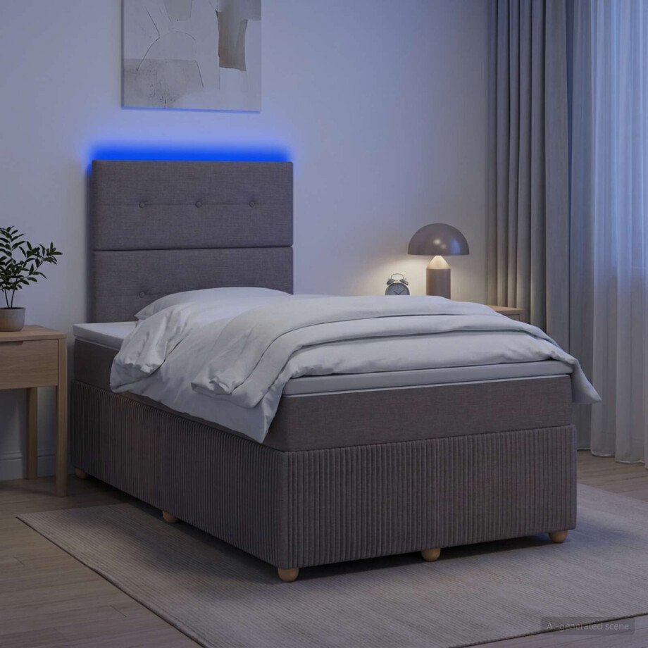 vidaXL LED Boxspring Bed met Matras Taupe 120 x 190 cm Stof afbeelding 1