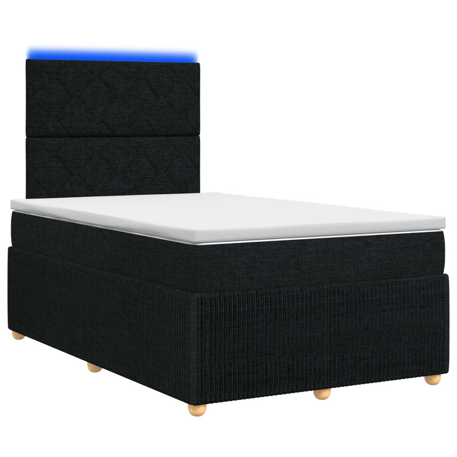 vidaXL LED Boxspring Bed met Matras Zwart 120 x 190 cm Stof vidaXL LED Boxspring Bed met Matras Zwart 120 x 190 cm Stof afbeelding 1