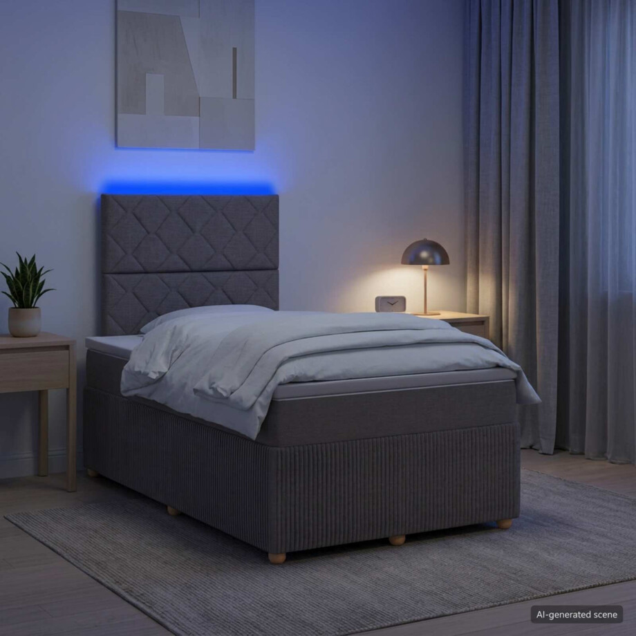 vidaXL LED Boxspring Bed met Matras Taupe 120 x 200 cm Stof afbeelding 1