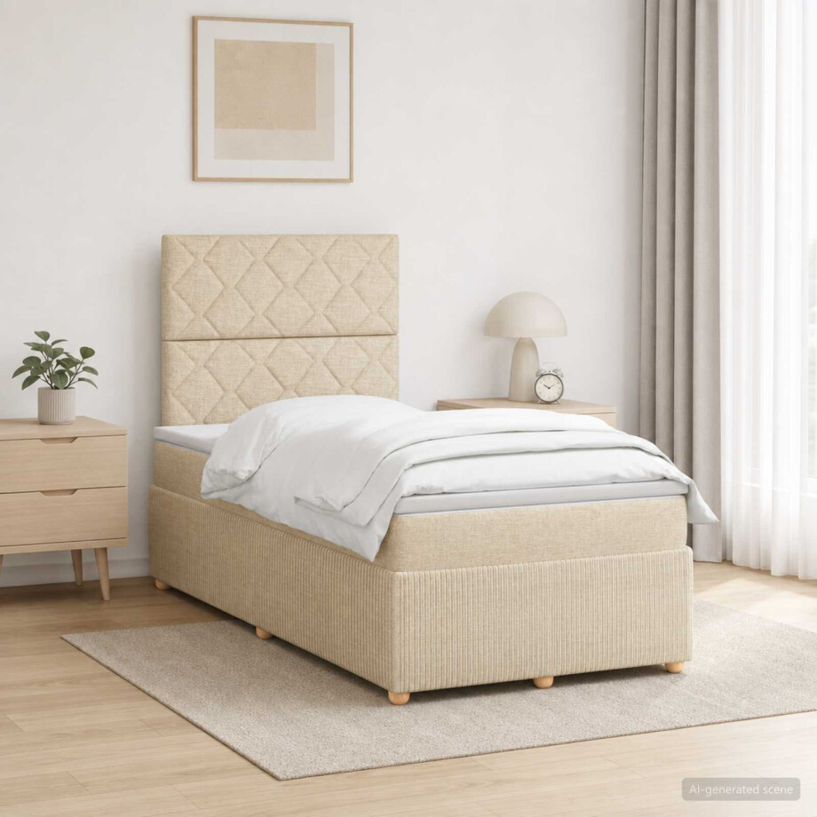 vidaXL LED Boxspring Bed met Matras Crèmekleurig 120 x 200 cm Stof afbeelding 1