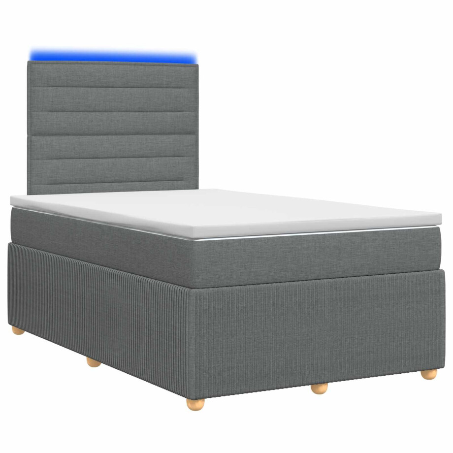 vidaXL LED Boxspring Bed met Matras Donkergrijs 120 x 200 cm Stof vidaXL LED Boxspring Bed met Matras Donkergrijs 120 x 200 cm Stof afbeelding 1