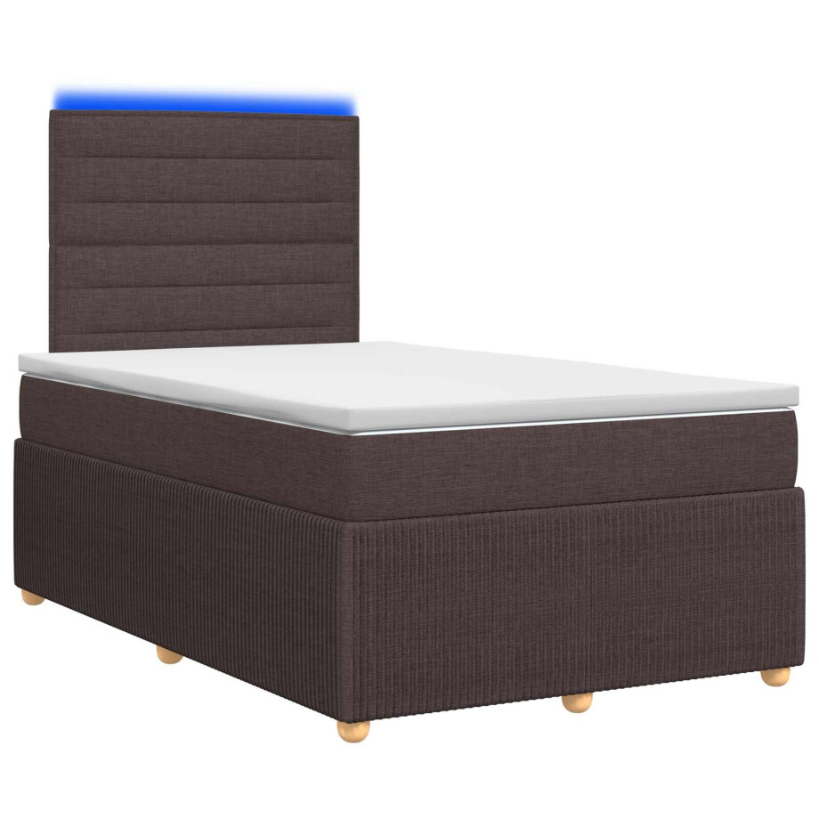 vidaXL LED Boxspring Bed met Matras Donkerbruin 120 x 200 cm Stof afbeelding 1