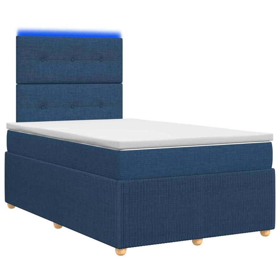 vidaXL LED Boxspring Bed met Matras Blauw 120 x 200 cm Stof afbeelding 1