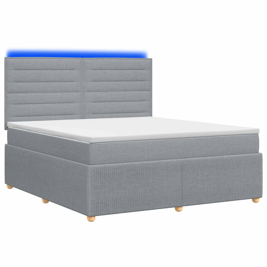 vidaXL LED Boxspring Bed met Matras Lichtgrijs 140 x 200 cm Stof afbeelding 1