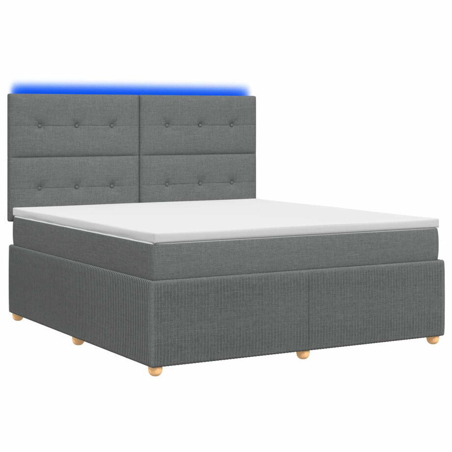 vidaXL LED Boxspring Bed met Matras Donkergrijs 140 x 200 cm Stof vidaXL LED Boxspring Bed met Matras Donkergrijs 140 x 200 cm Stof afbeelding 1