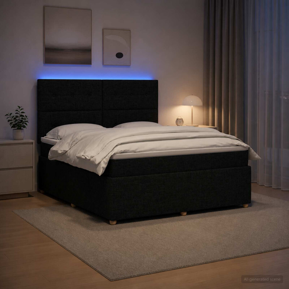 vidaXL LED Boxspring Bed met Matras Zwart 140 x 190 cm Stof afbeelding 1