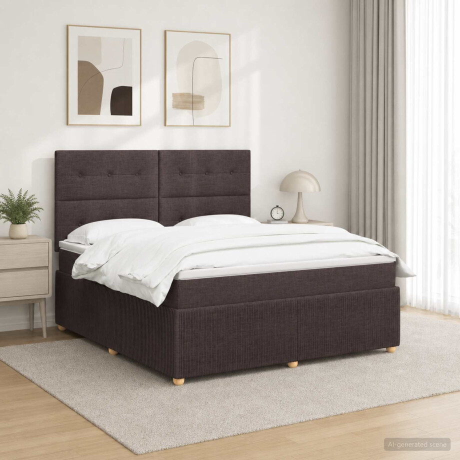vidaXL LED Boxspring Bed met Matras Donkerbruin 180 x 200 cm Stof afbeelding 1