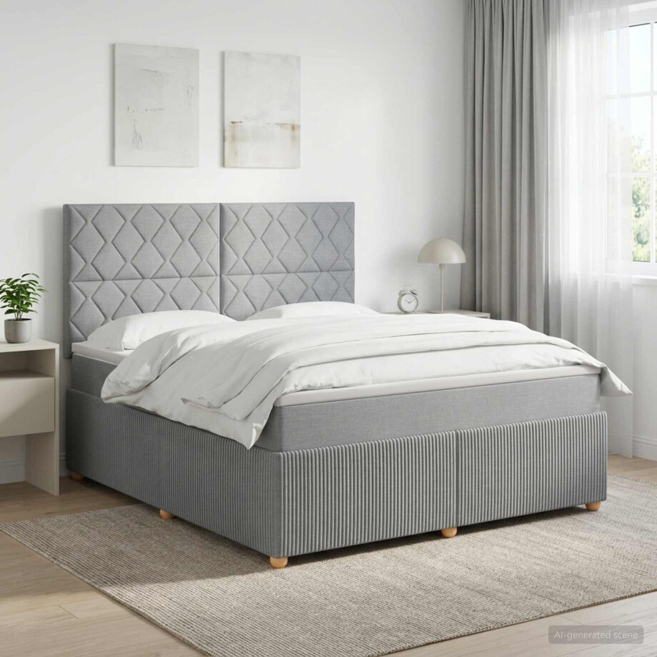 vidaXL LED Boxspring Bed met Matras Lichtgrijs 140 x 200 cm Stof afbeelding 1