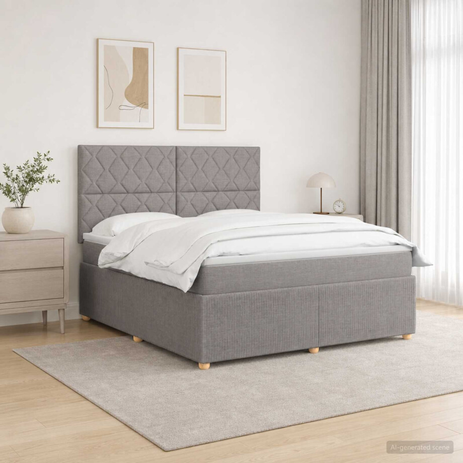 vidaXL LED Boxspring Bed met Matras Taupe 160 x 200 cm Stof afbeelding 1