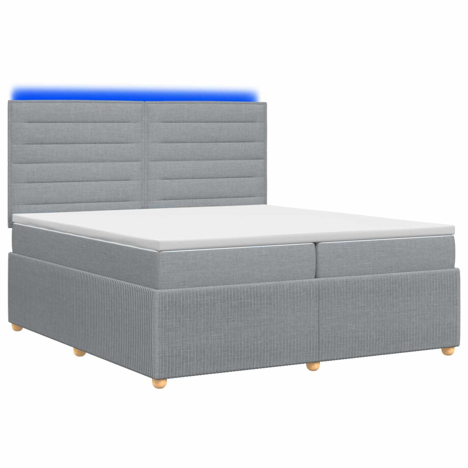 vidaXL LED Boxspring Bed met Matras Lichtgrijs 200 x 200 cm Stof vidaXL LED Boxspring Bed met Matras Lichtgrijs 200 x 200 cm Stof afbeelding 1