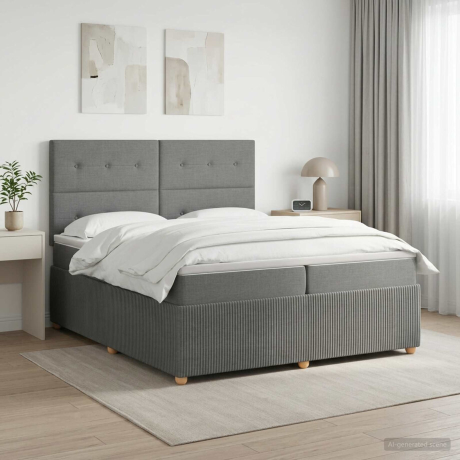 vidaXL LED Boxspring Bed met Matras Donkergrijs 200 x 200 cm Stof afbeelding 1
