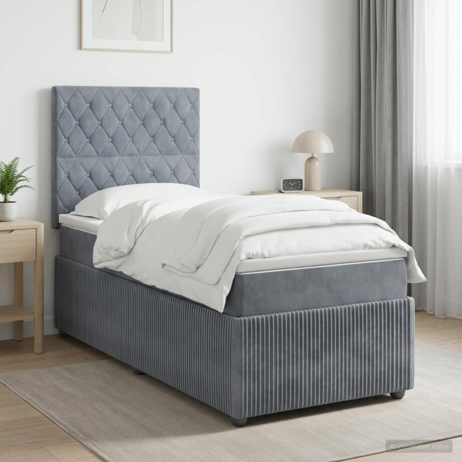 vidaXL LED Boxspring Bed met Matras Donkergrijs 100 x 200 cm Fluweel afbeelding 1
