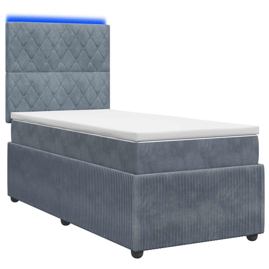 vidaXL LED Boxspring Bed met Matras Donkergrijs 80 x 200 cm Fluweel afbeelding 1