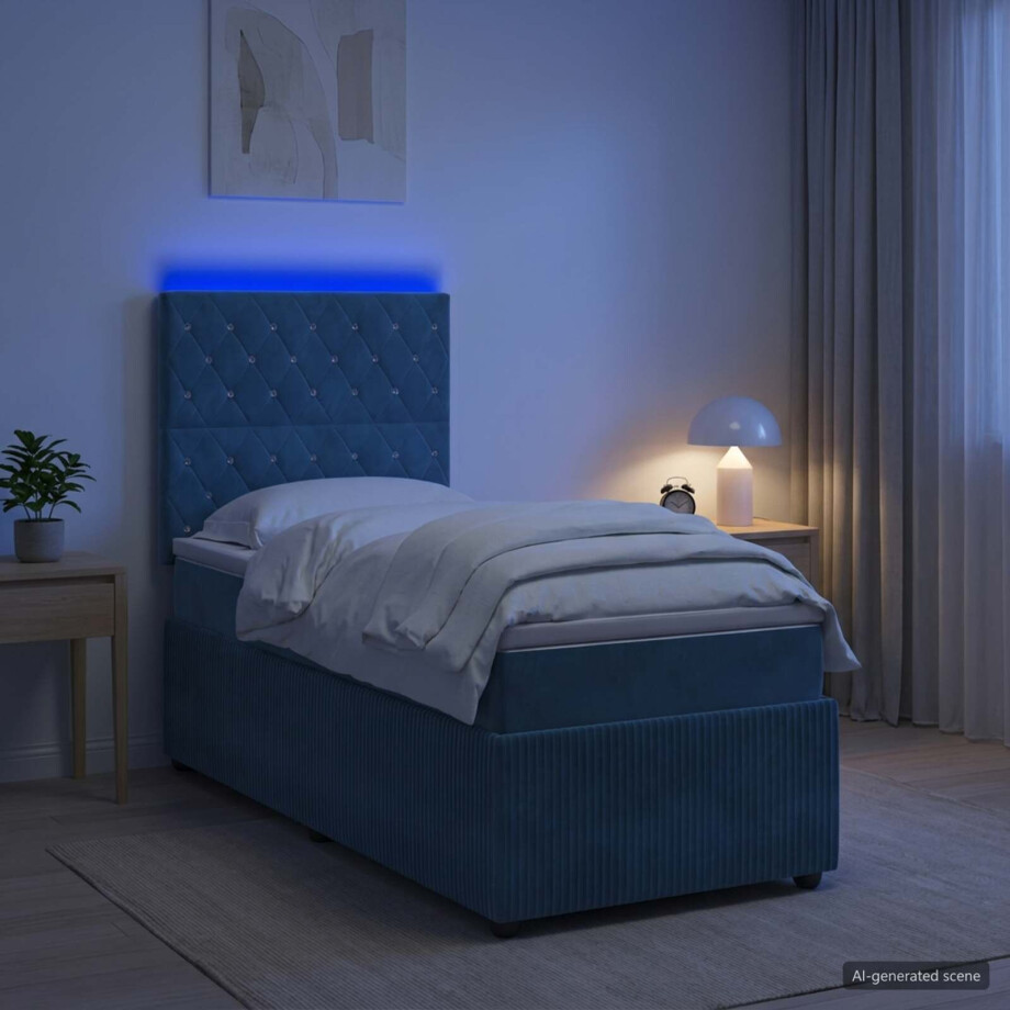 vidaXL LED Boxspring Bed met Matras Blauw 80 x 200 cm Fluweel afbeelding 1