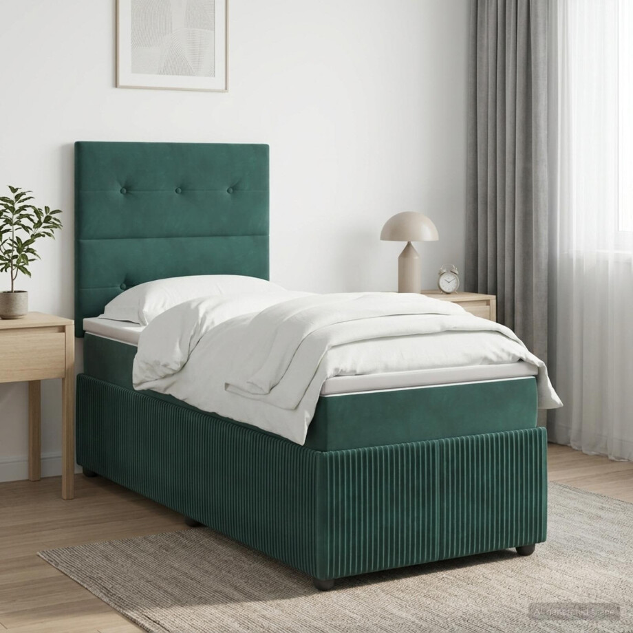 vidaXL LED Boxspring Bed met Matras Donkergroen 80 x 200 cm Fluweel afbeelding 1